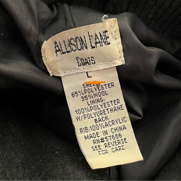 Vtg 90s Allison Lane Regular Fit Peacoat Rib Collar Double Breasted Charcoal L - Picture 3 of 5